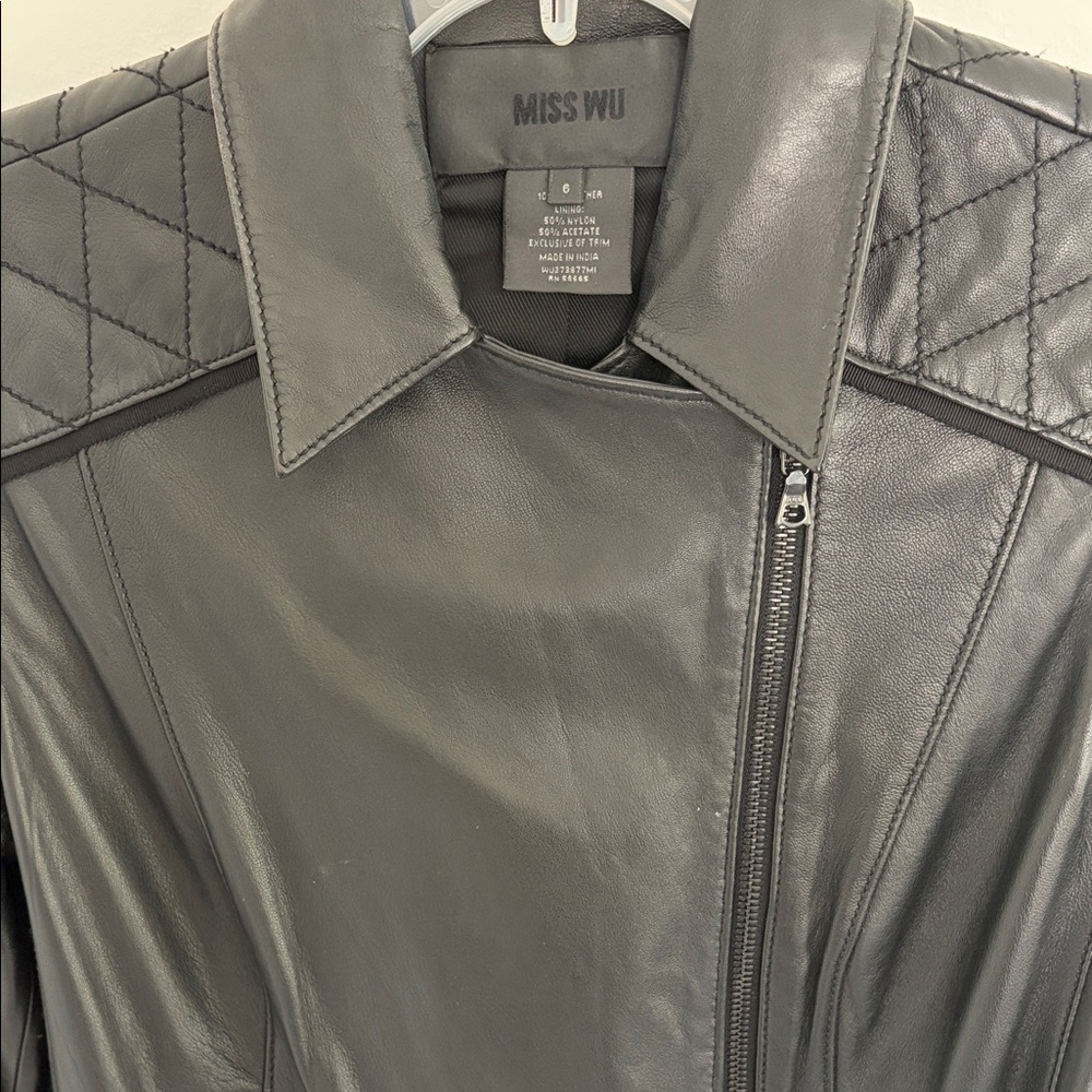 Miss Wu Women's Black Leather Jacket - Picture 4 of 9
